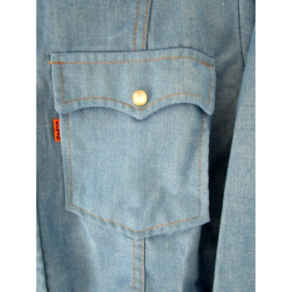 1970's Levi's Wide Leg Womens Medium Denim Pant Shirt Set Orange Tab